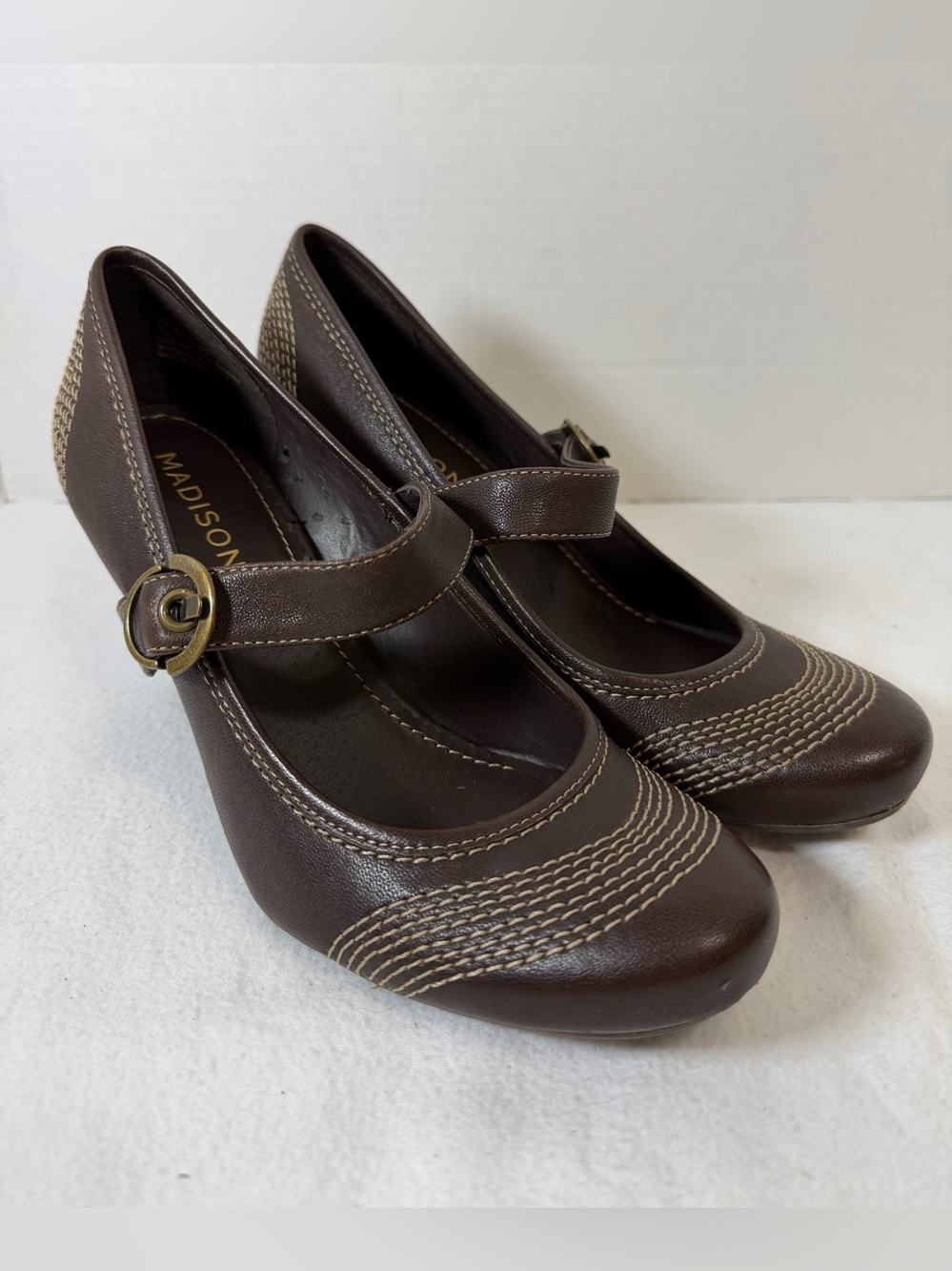Madison Mary Jane Womens Leather Round Toes High Heel Brown Blake Size 7.5